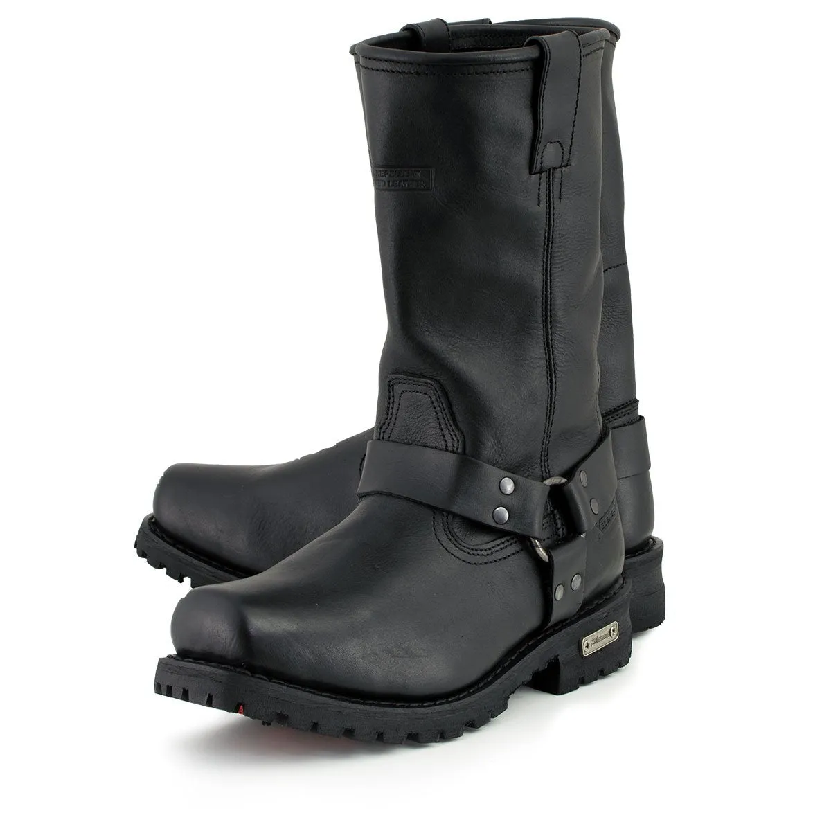 Men's Black Harness Motorcycle Biker Boots - Xelement 1443