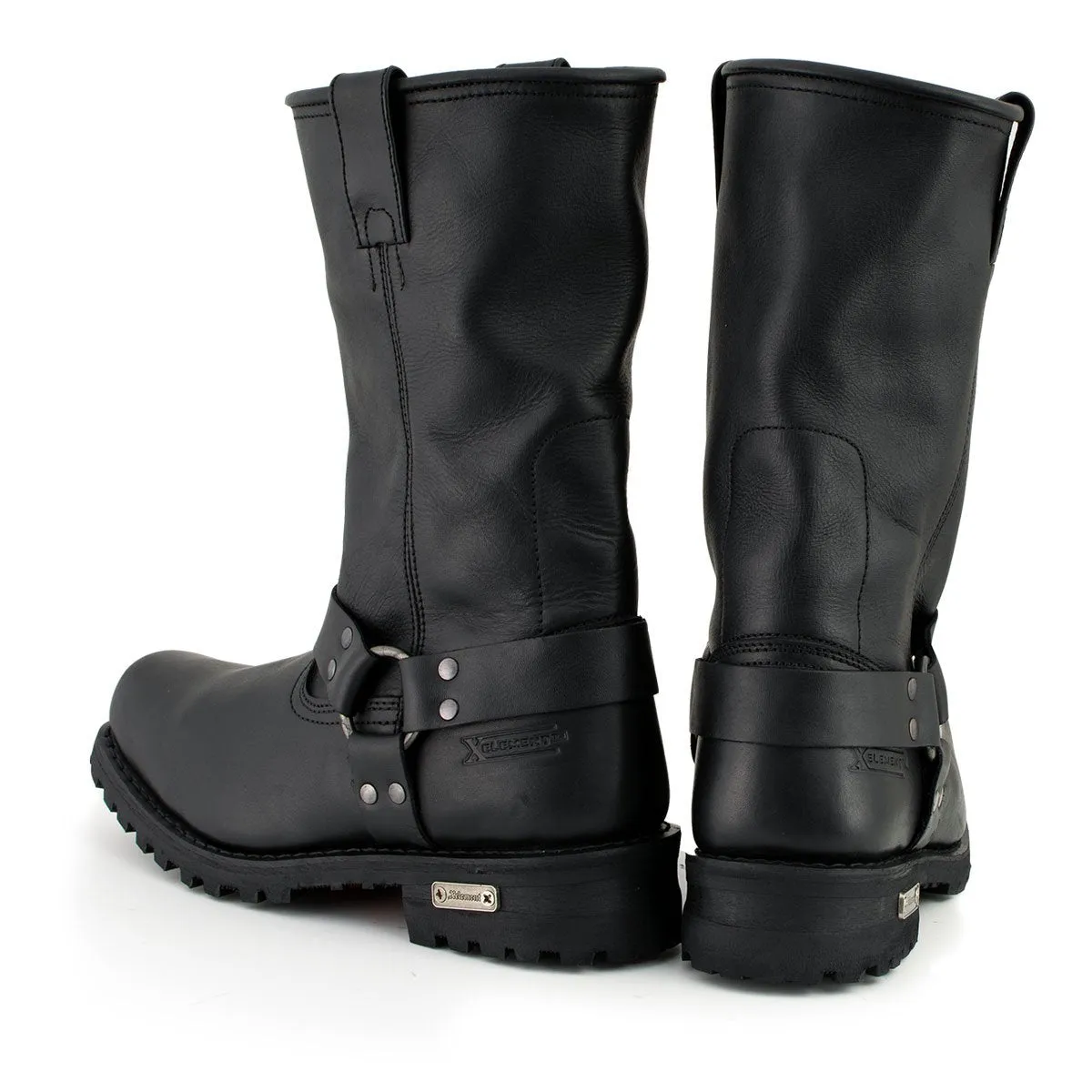 Men's Black Harness Motorcycle Biker Boots - Xelement 1443