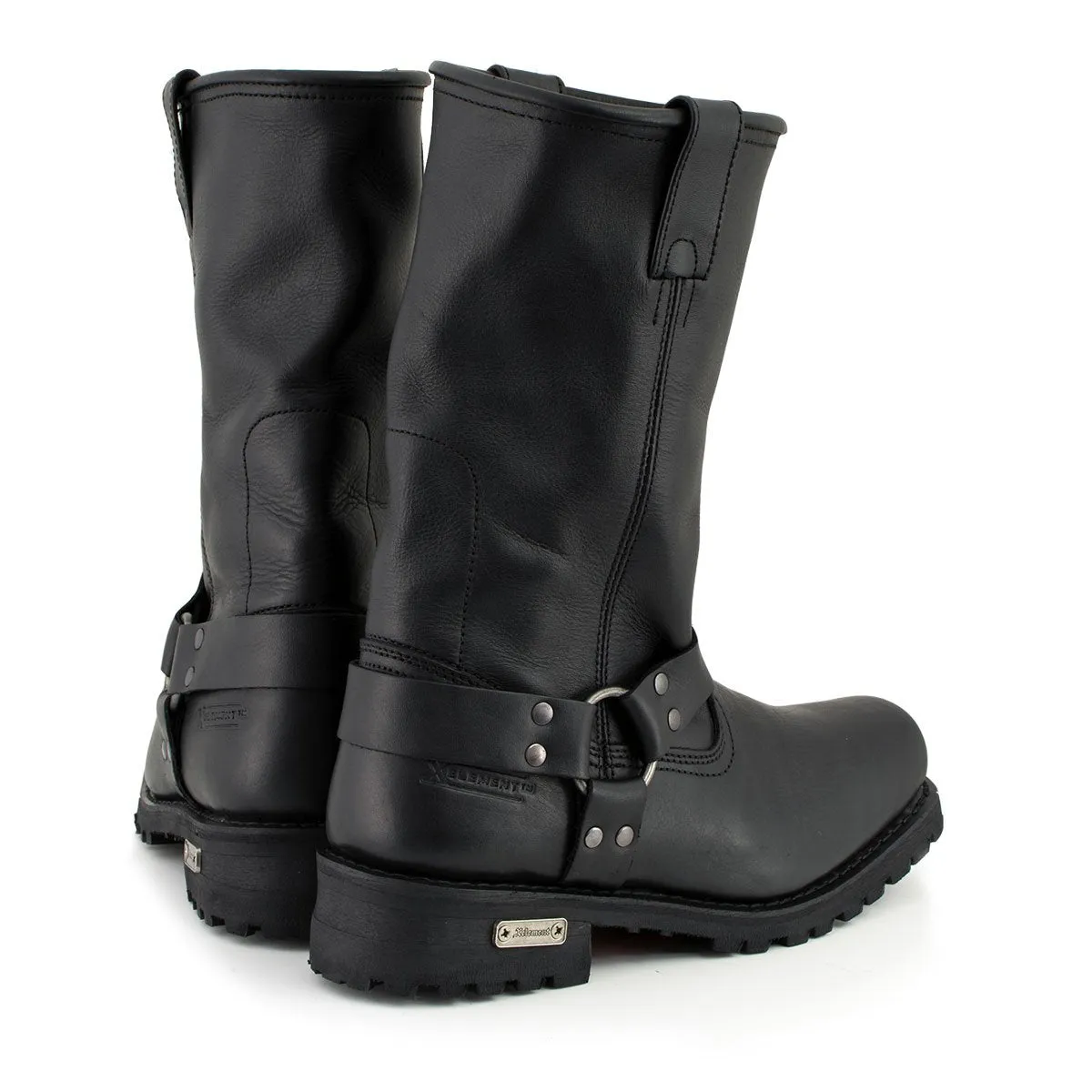 Men's Black Harness Motorcycle Biker Boots - Xelement 1443