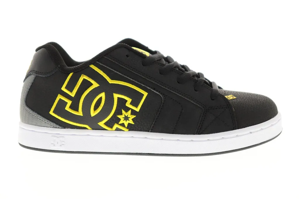 Mens Black Leather Low Top Skate Sneakers Shoes