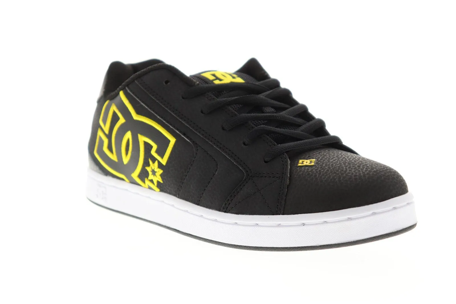 Mens Black Leather Low Top Skate Sneakers Shoes