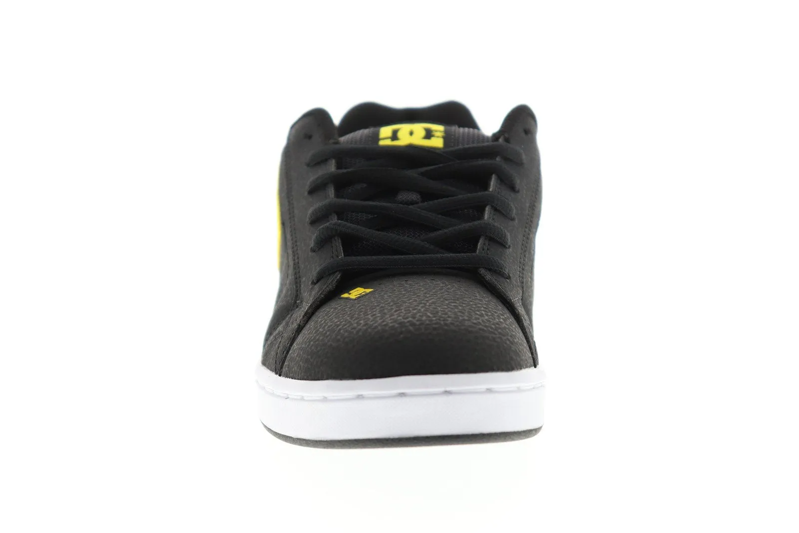 Mens Black Leather Low Top Skate Sneakers Shoes