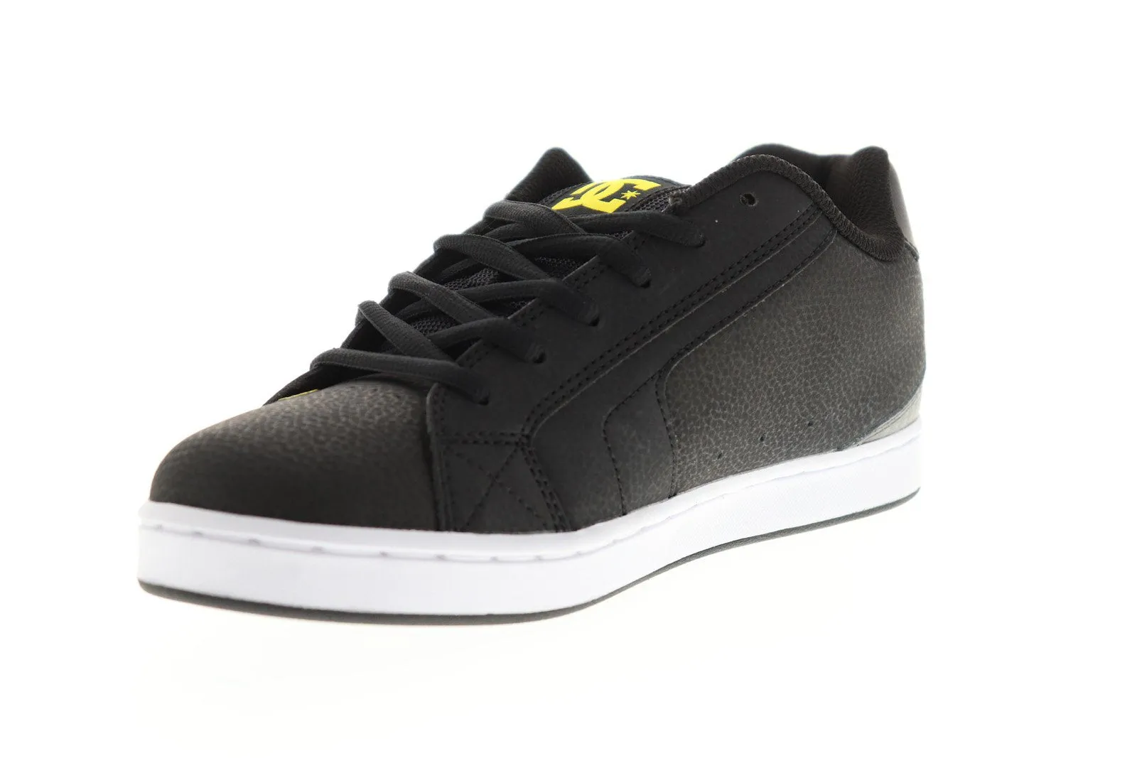 Mens Black Leather Low Top Skate Sneakers Shoes