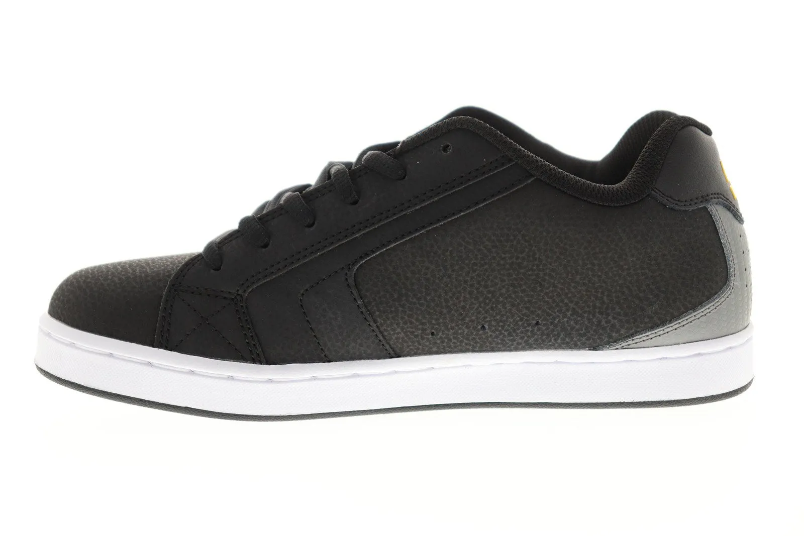 Mens Black Leather Low Top Skate Sneakers Shoes