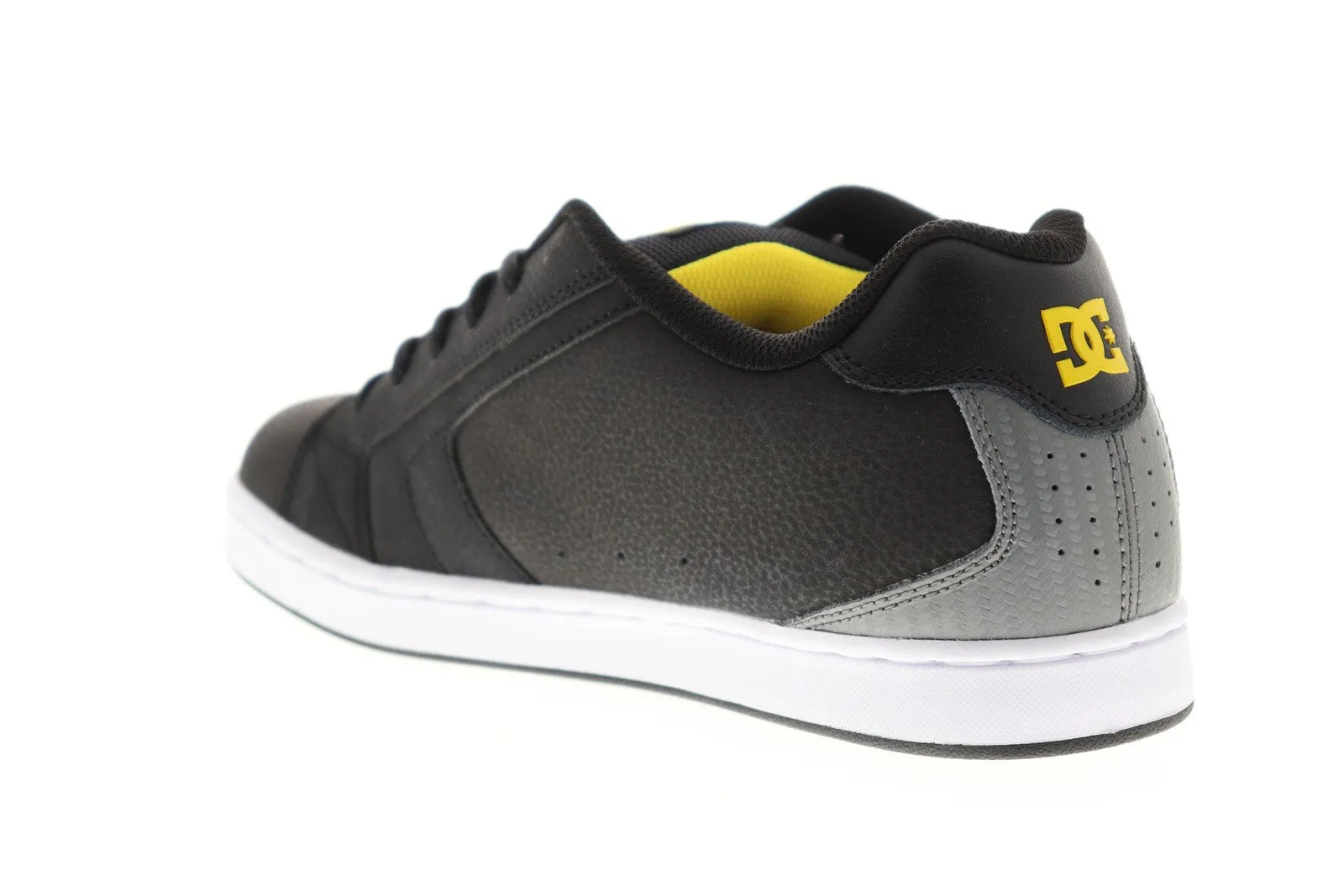 Mens Black Leather Low Top Skate Sneakers Shoes