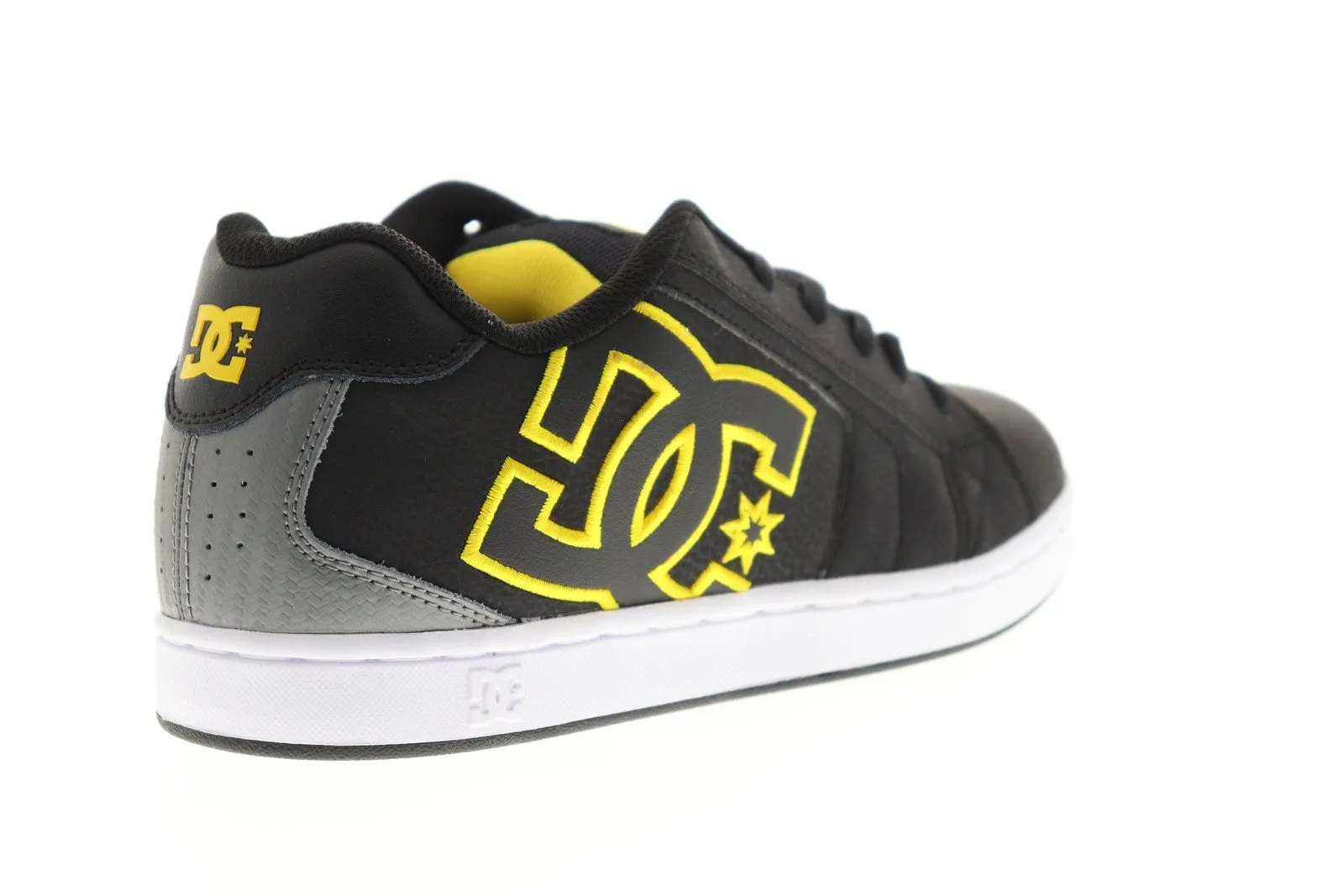 Mens Black Leather Low Top Skate Sneakers Shoes