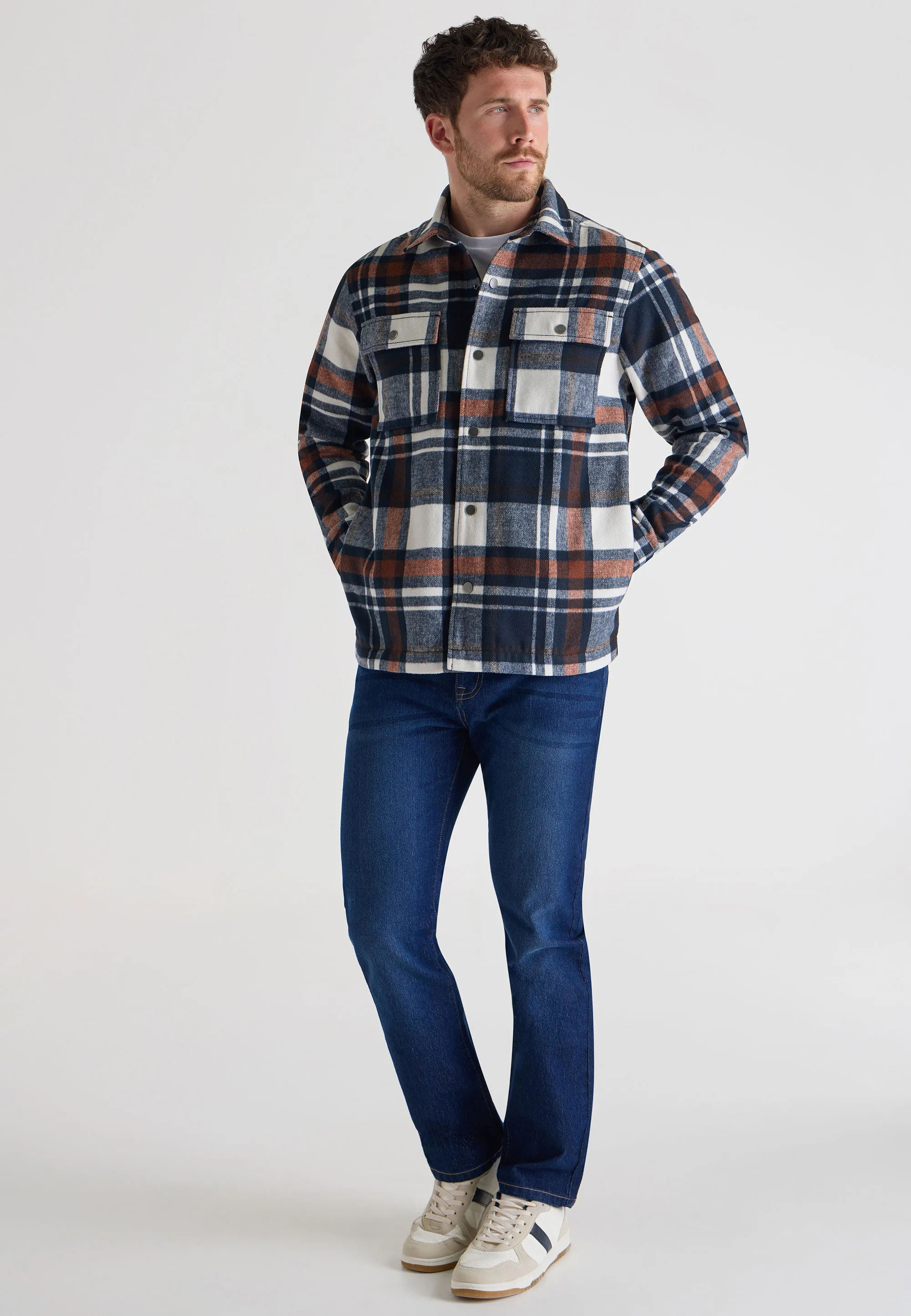 Men's Check Shirt Jacket in Navy