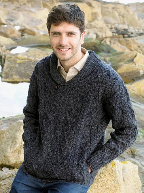 Men's Shawl Collar Aran Sweater | West End Knitwear