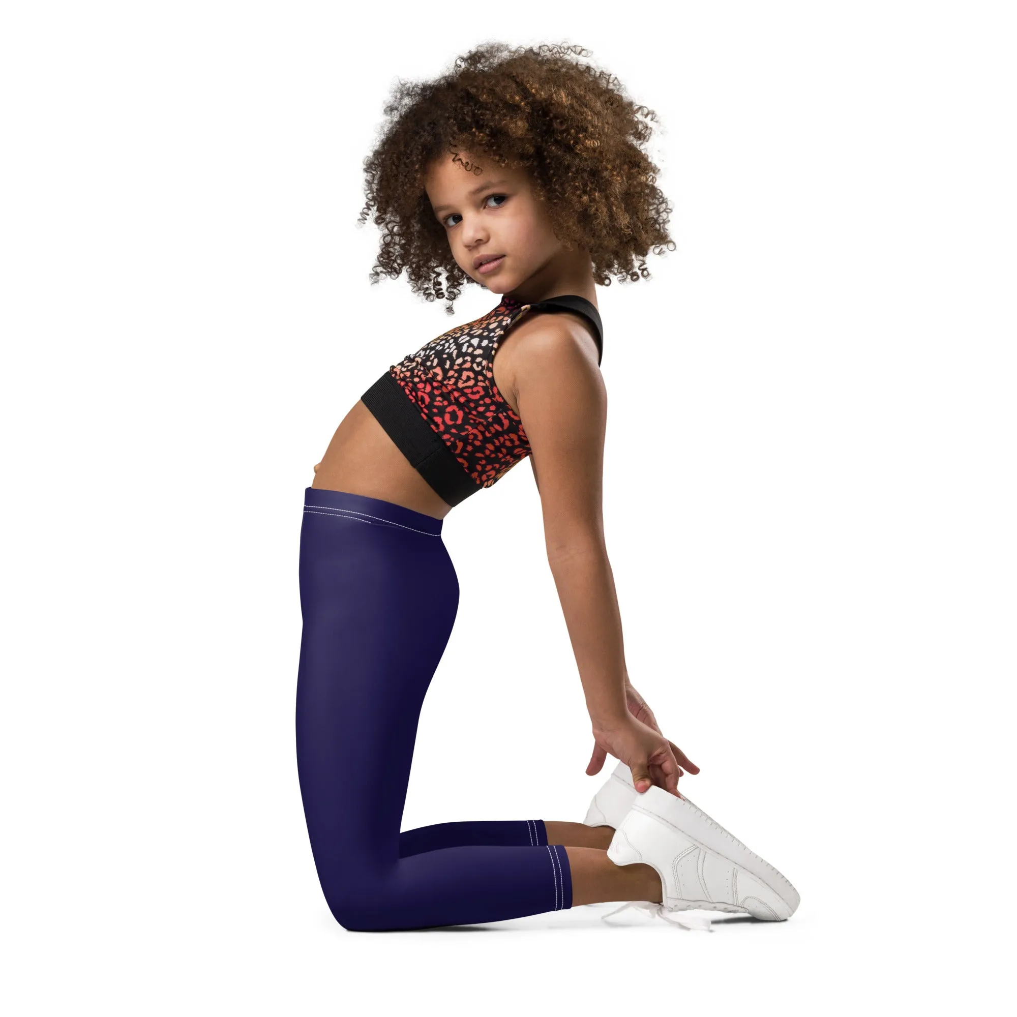 Midnight Blue Girls' Workout Leggings with Solid Color - Playtime Perfection