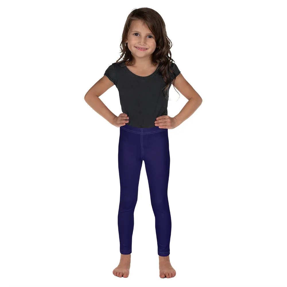 Midnight Blue Girls' Workout Leggings with Solid Color - Playtime Perfection