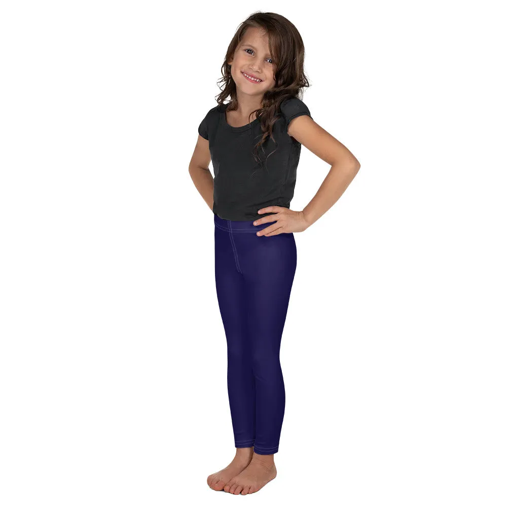 Midnight Blue Girls' Workout Leggings with Solid Color - Playtime Perfection