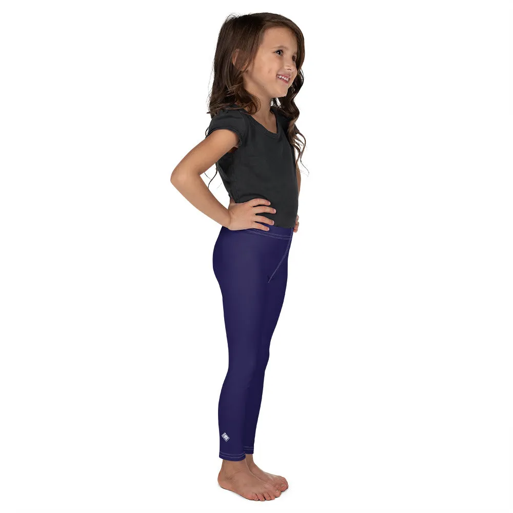 Midnight Blue Girls' Workout Leggings with Solid Color - Playtime Perfection