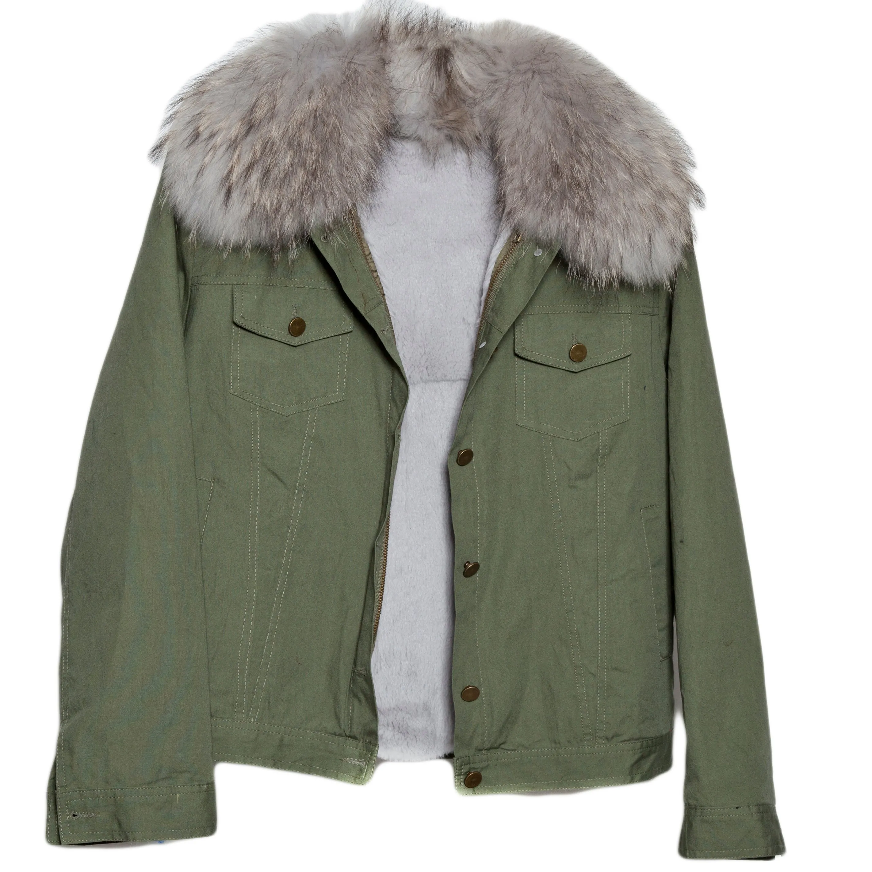 Military Style Jacket with Faux Fur Collar