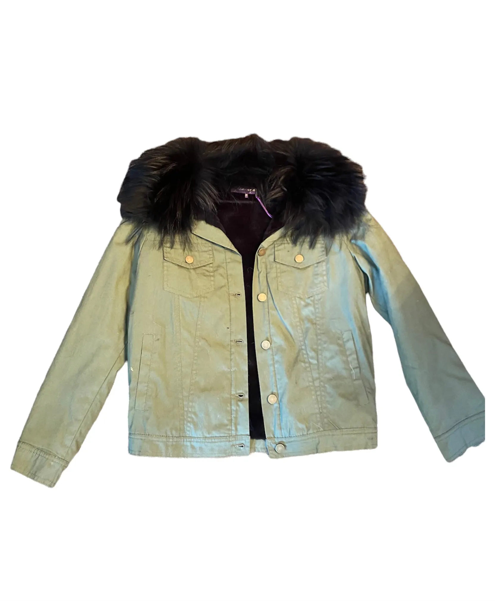 Military Style Jacket with Faux Fur Collar