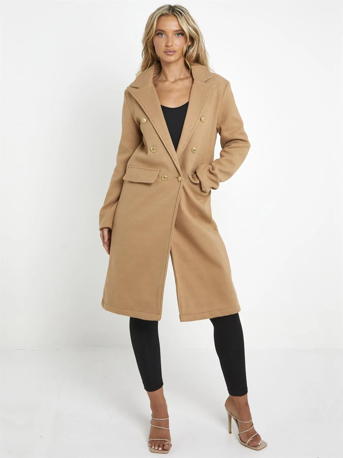 Military Wool-look Trench Coat Black Camel Blue UK Sizes 8 to 16