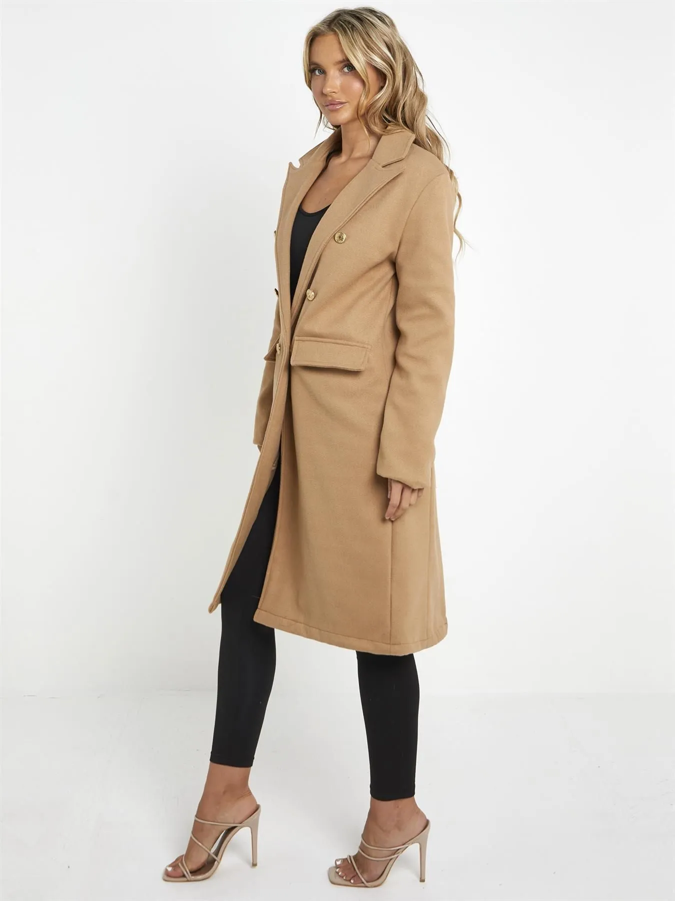 Military Wool-look Trench Coat Black Camel Blue UK Sizes 8 to 16