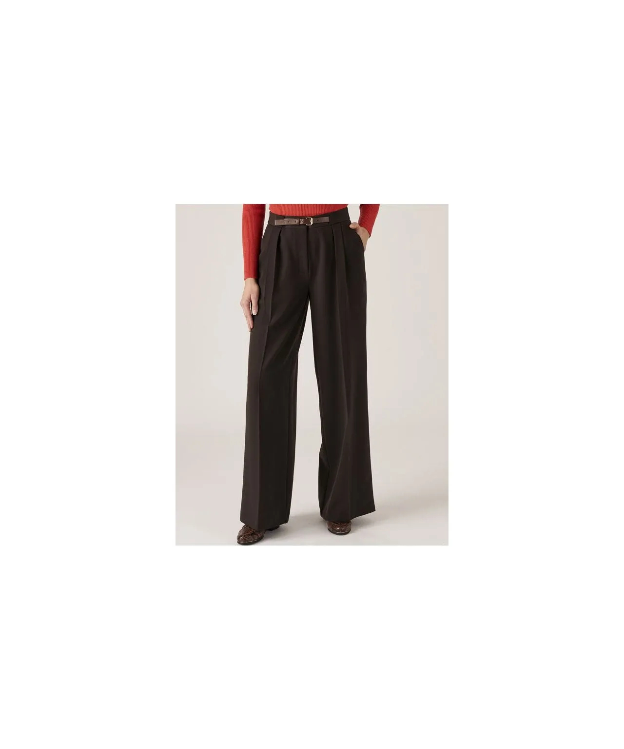 Wide Leg Belted Trousers