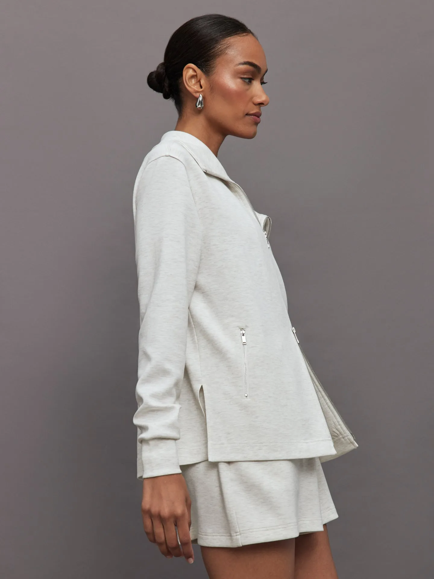 Moonbeam Heather Asymmetrical Zip Knit Jacket