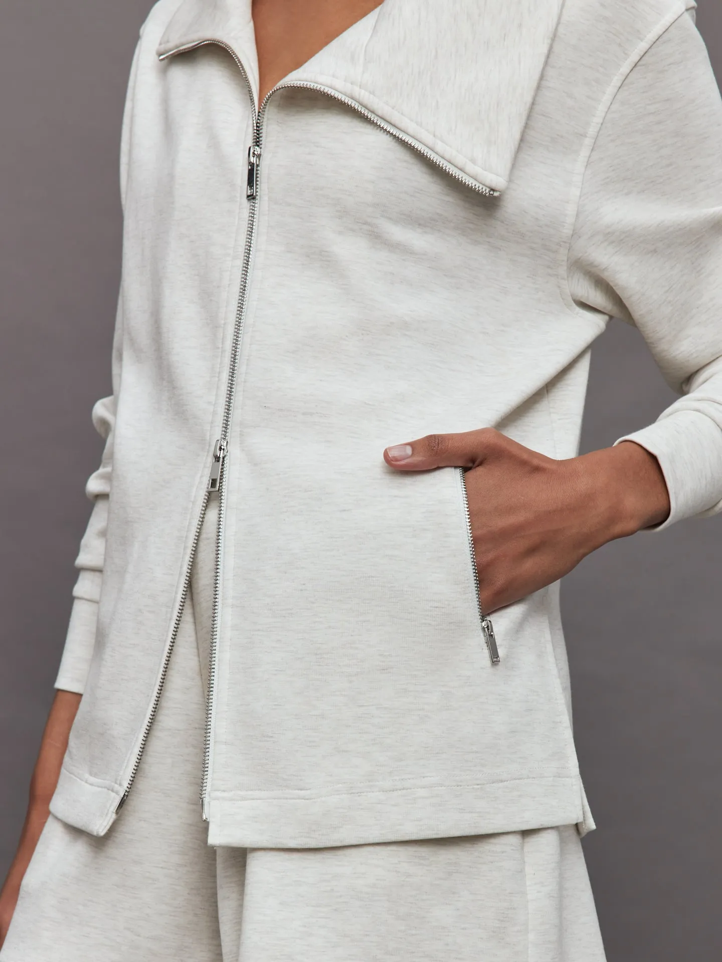 Moonbeam Heather Asymmetrical Zip Knit Jacket