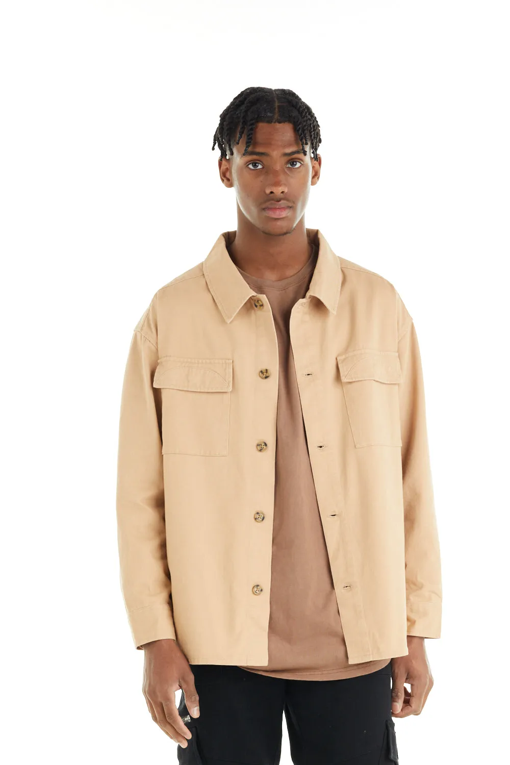 NANA JUDY Men's Beige Dover Shacket