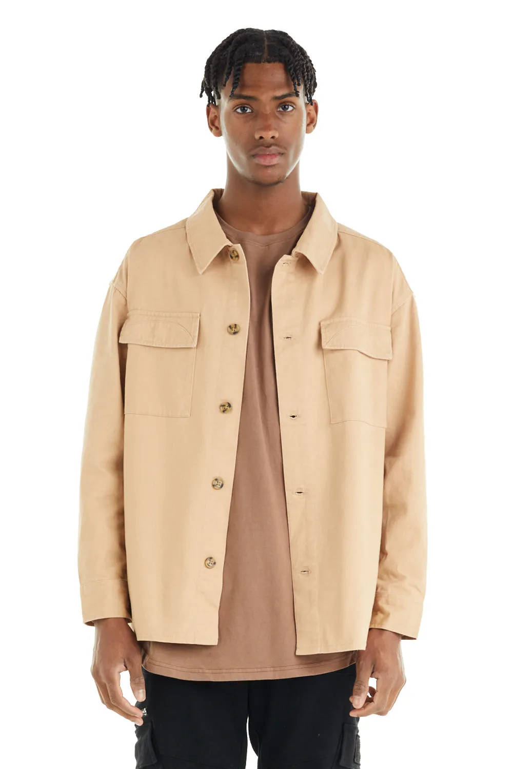 NANA JUDY Men's Beige Dover Shacket