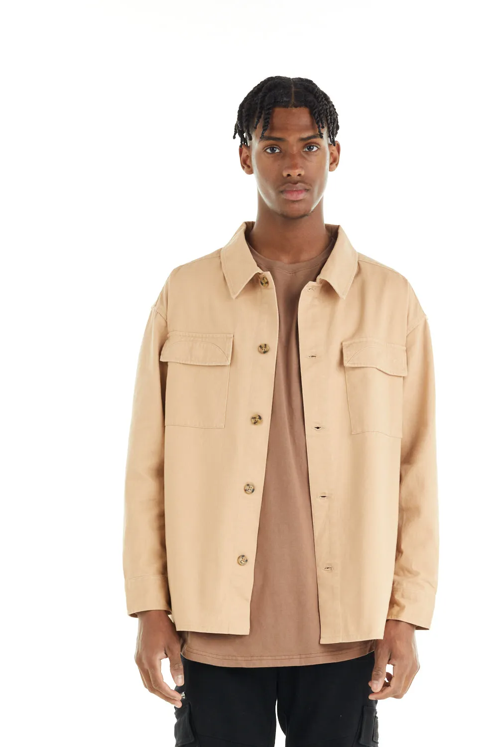 NANA JUDY Men's Beige Dover Shacket