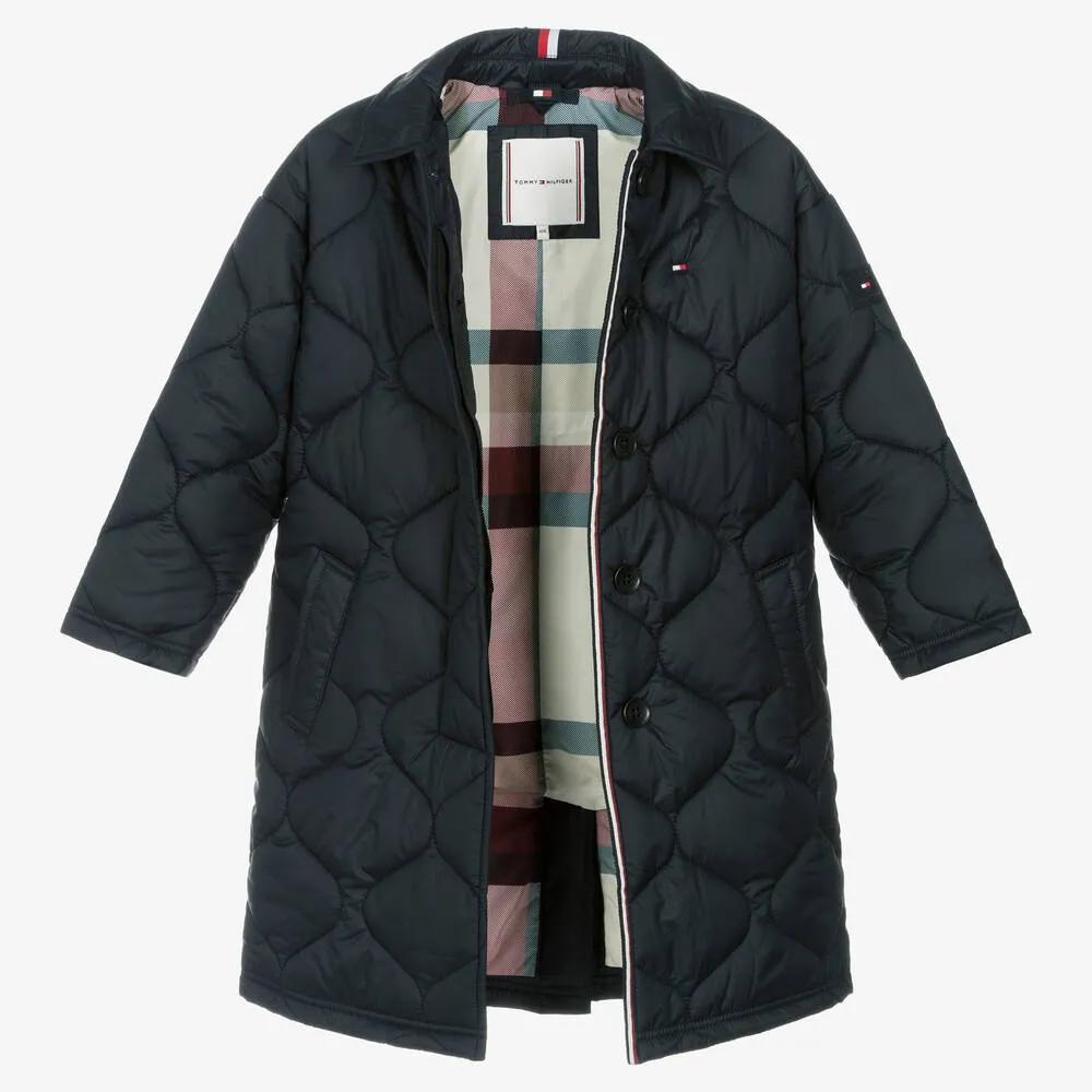 Navy Blue Quilted Coat for Girls