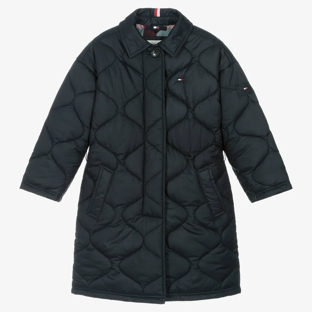 Navy Blue Quilted Coat for Girls