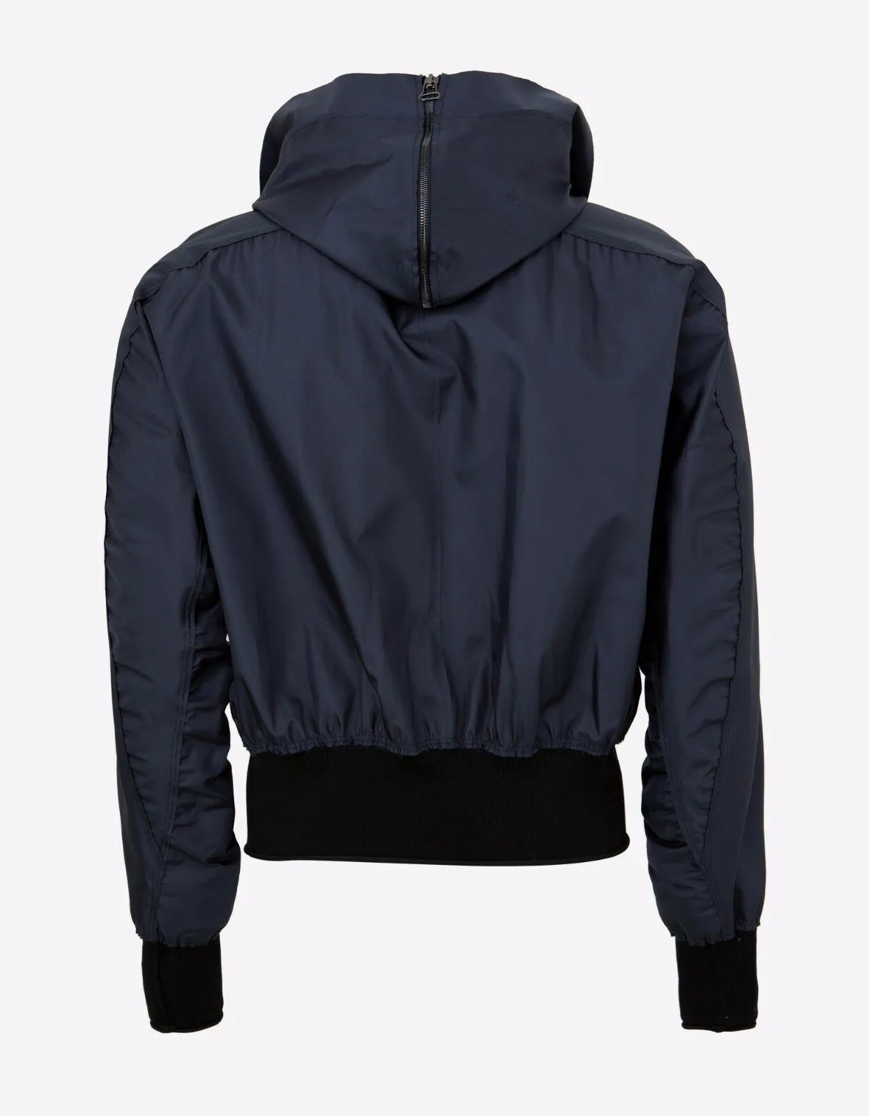 Stylish Navy Blue Viscose Hooded Blouson Jacket with Raw Edge