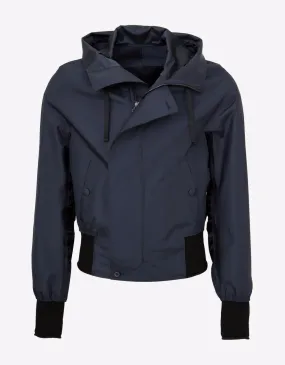 Stylish Navy Blue Viscose Hooded Blouson Jacket with Raw Edge