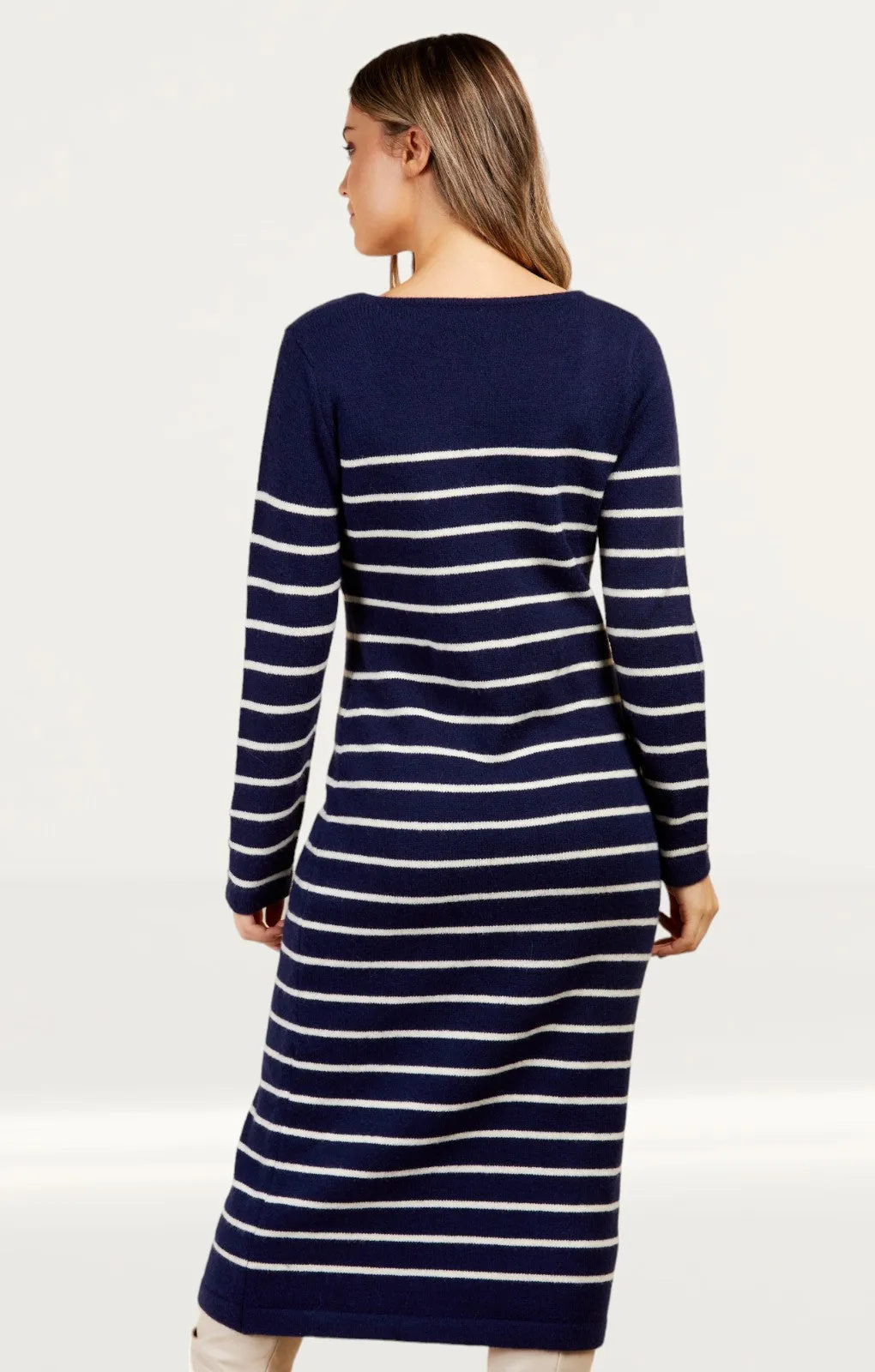 Navy Stripe Knit Midi Dress by Vogue Williams