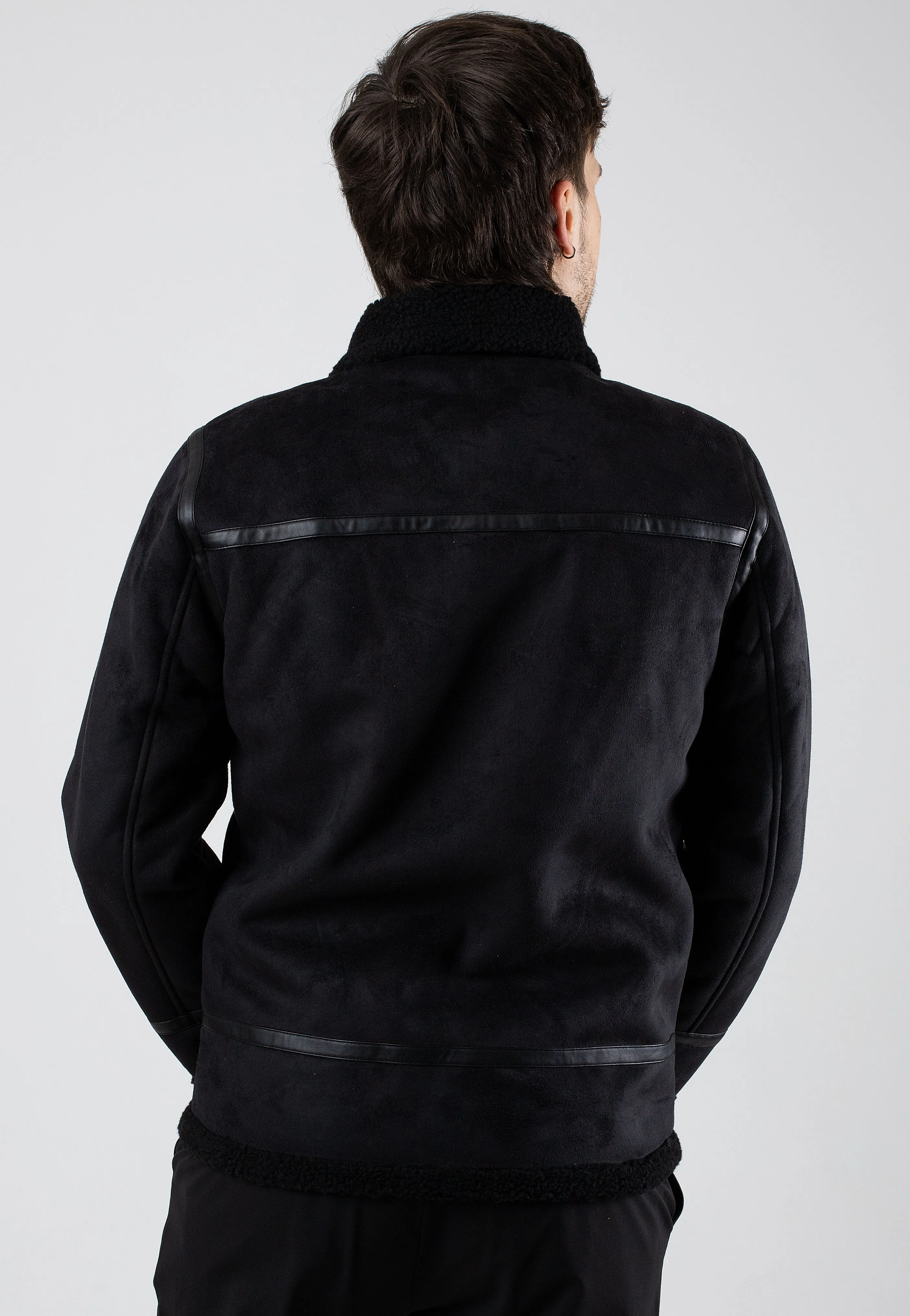 Only & Sons Black Faux Suede Aviator Jacket