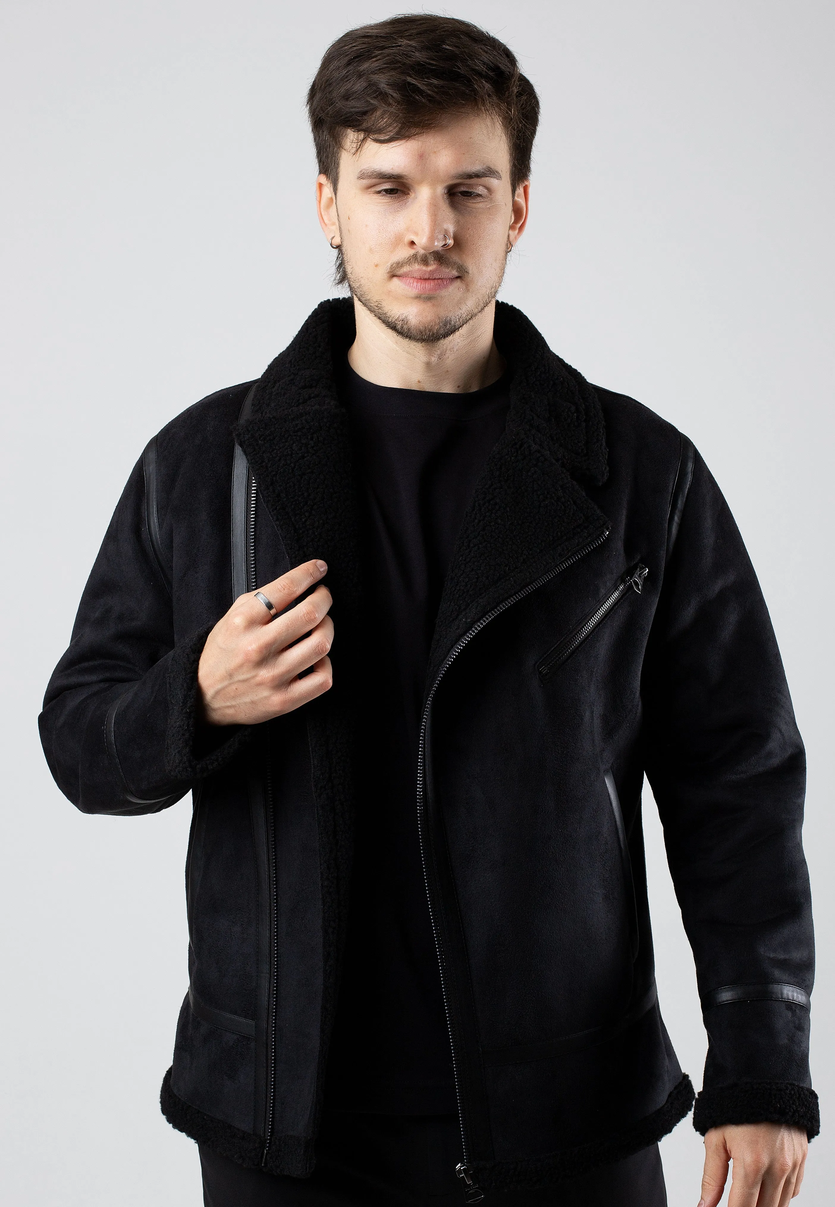 Only & Sons Black Faux Suede Aviator Jacket