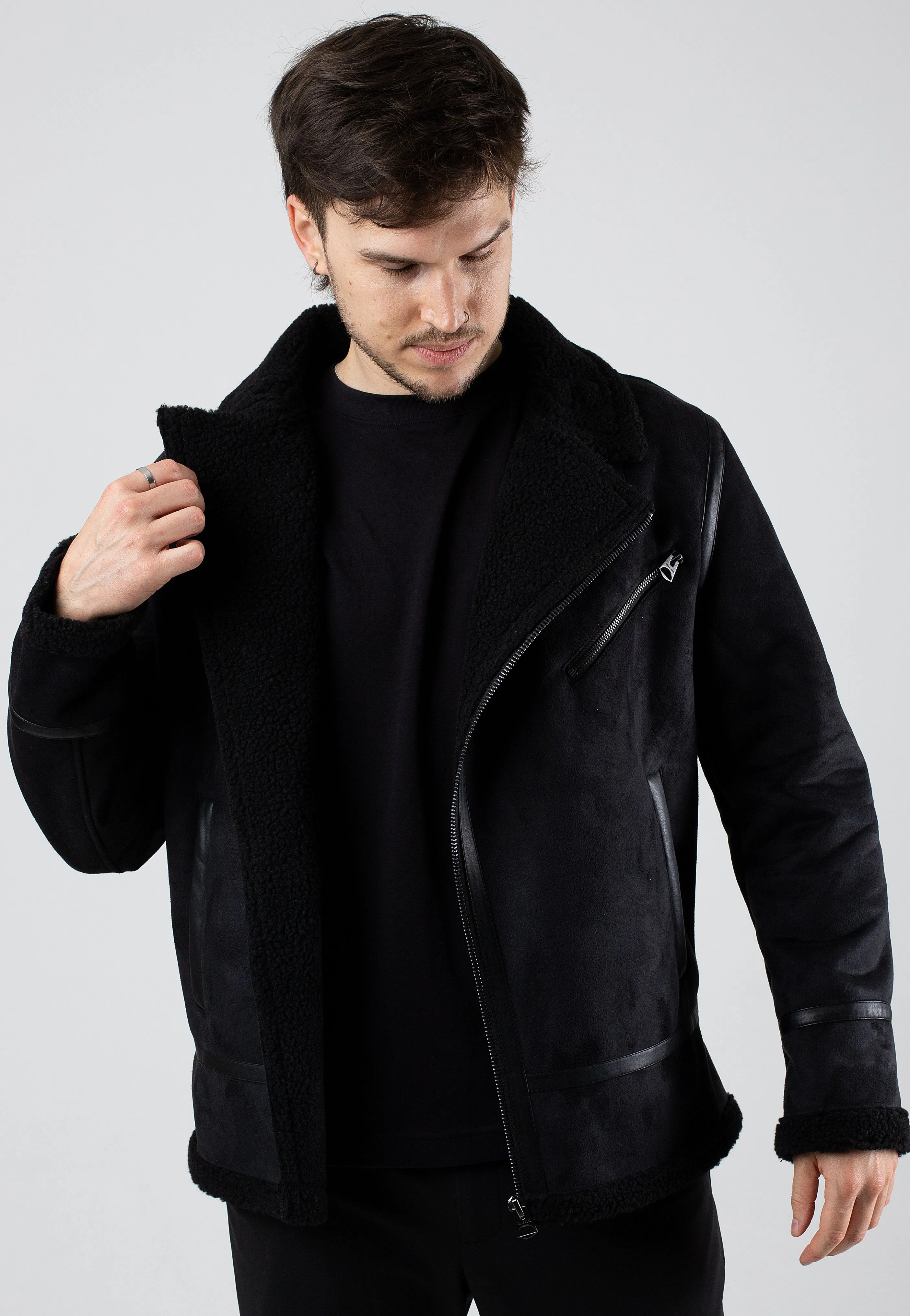 Only & Sons Black Faux Suede Aviator Jacket