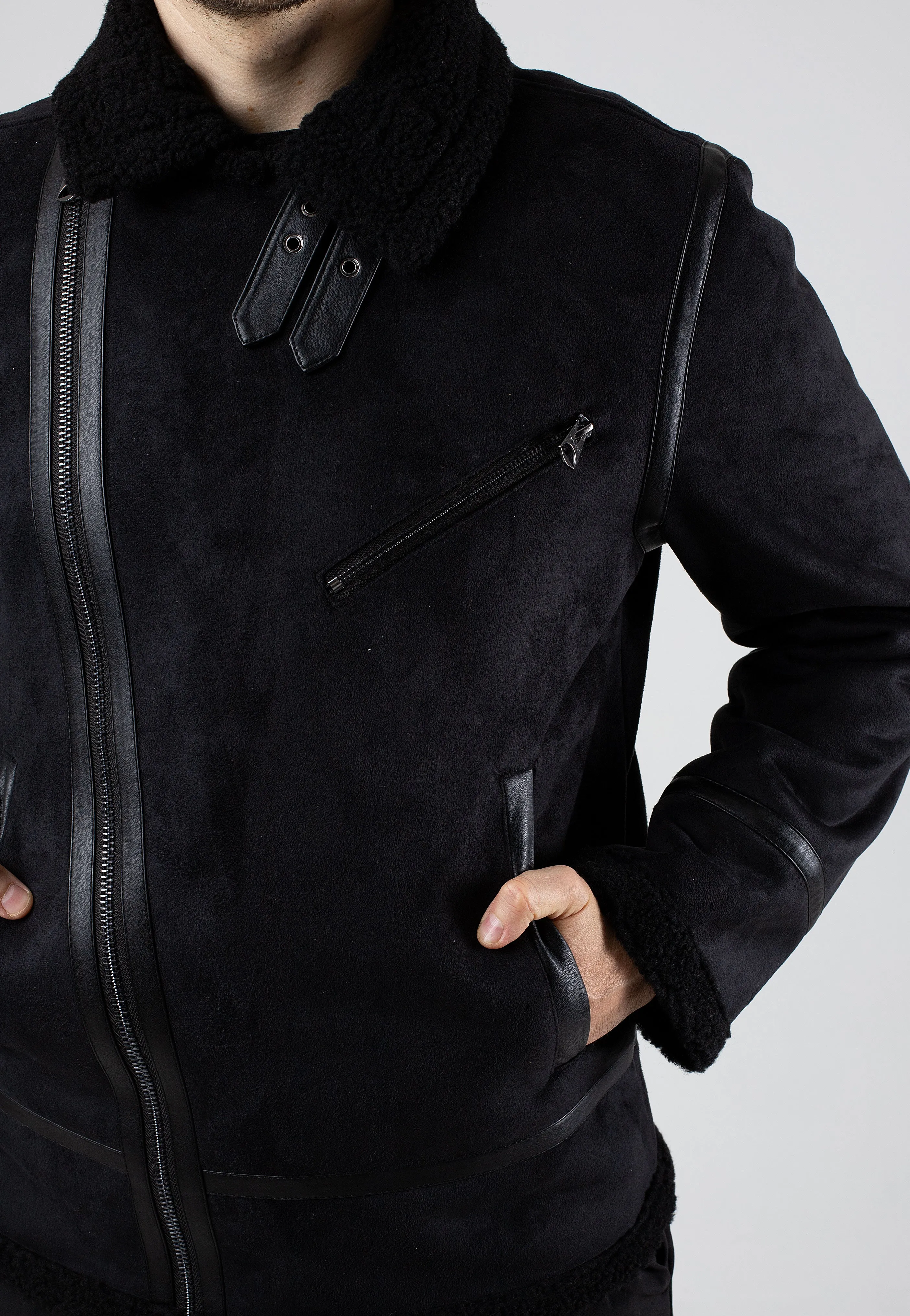 Only & Sons Black Faux Suede Aviator Jacket