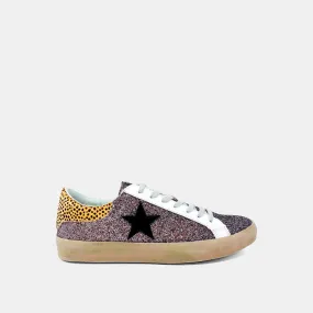 Paula Sneaker in Gunmetal Glitter and Cheetah Print