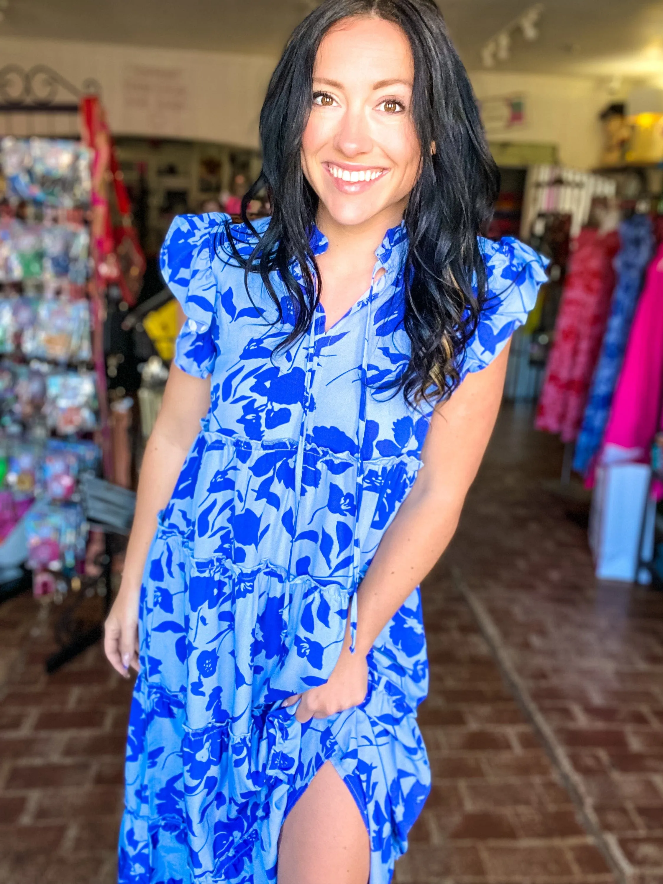 Periwinkle Flutter Sleeve Dress - Junie