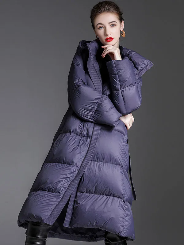 Purple Winter Outerwear Women's Long Puffer Hooded Down Coat