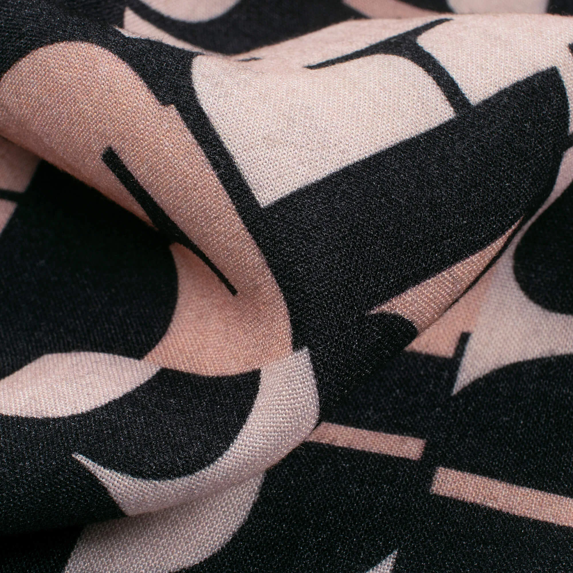 Quirky Pattern Black & Peach Digital Print Viscose Rayon Fabric - 58 Inches Width