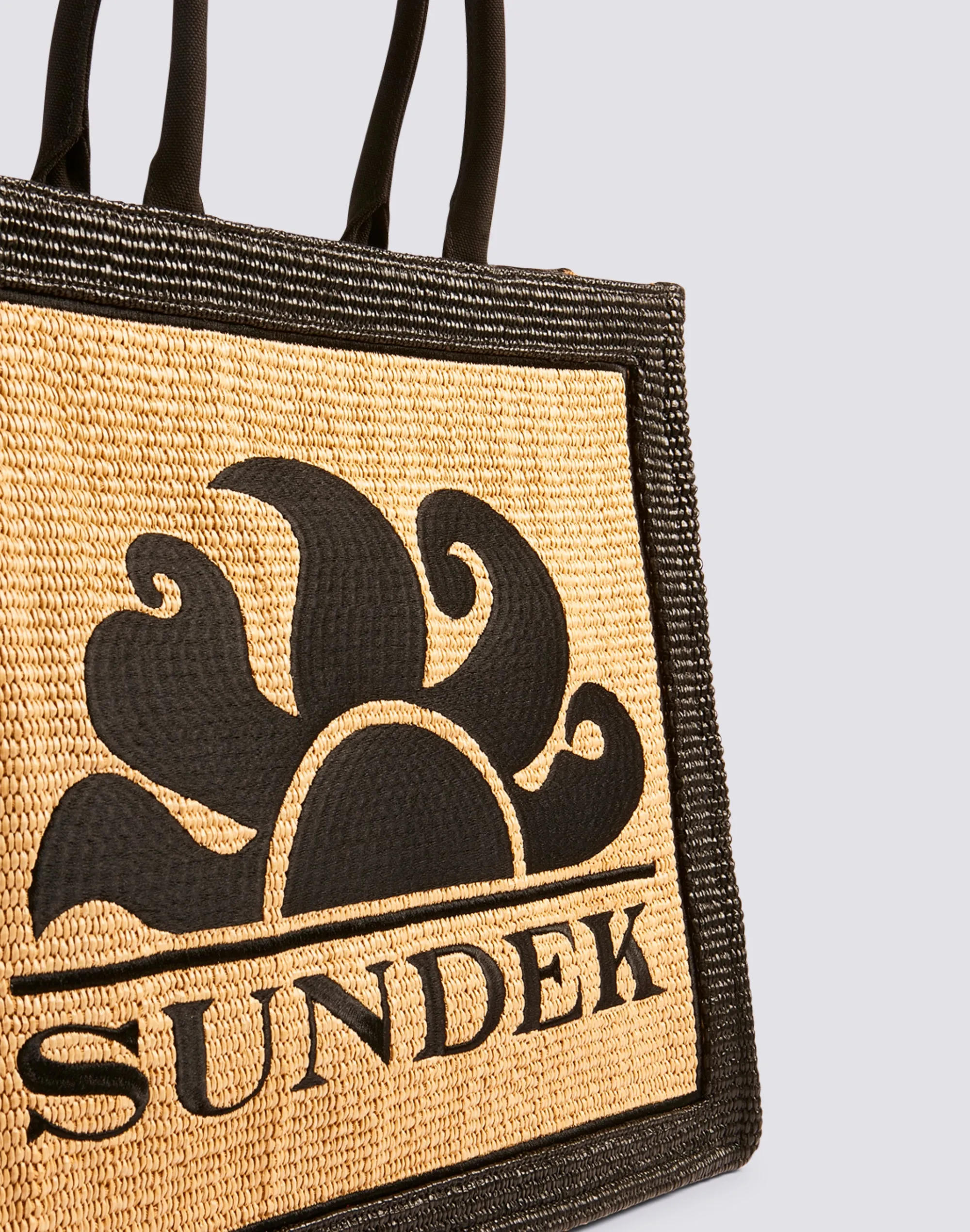 Raffia Shopping Bag with Embroidered Logo