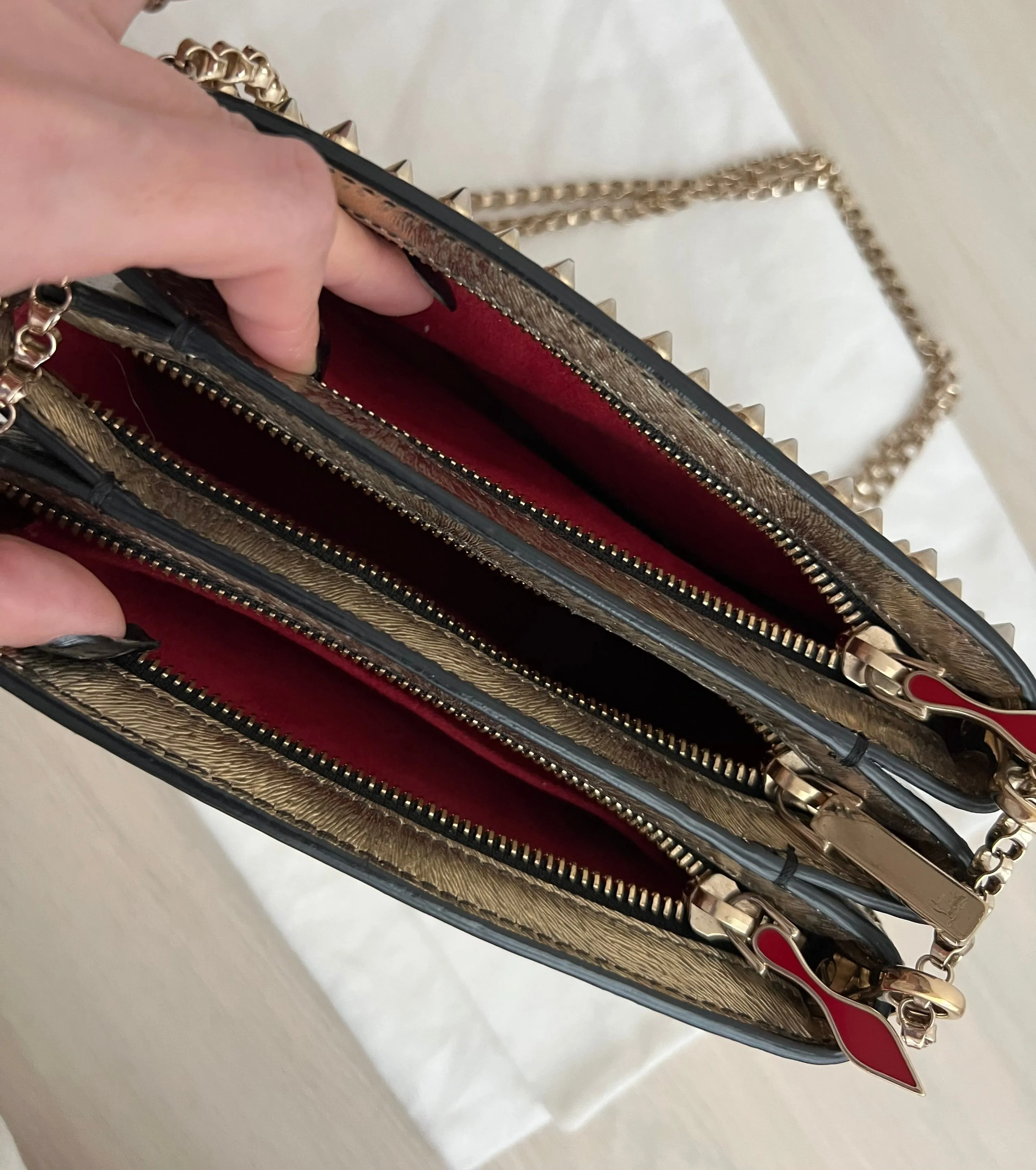 Red Bottoms Triloubi Spike Handbag