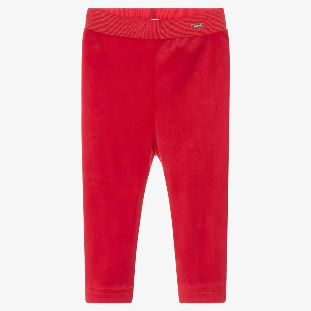 Red Velour Leggings for Girls