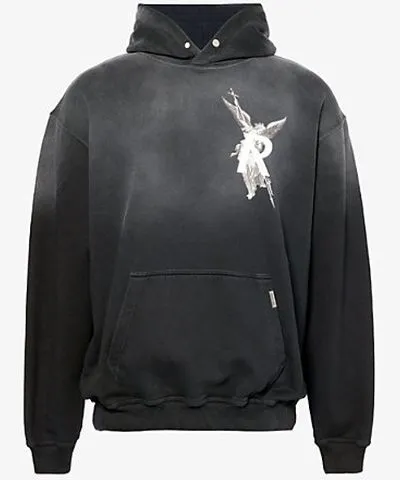 REPRESENT Stained Black Archangelo Cotton-jersey Hoody Mens Relaxed-fit Kangaroo-pocket