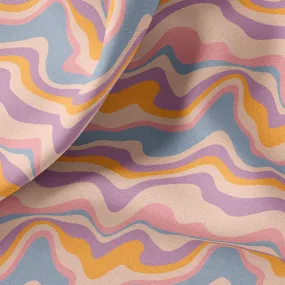 Retro Groovy Waves Linen Fabric - Yard/Meter - Clothing, Bedding, Curtains, Upholstery