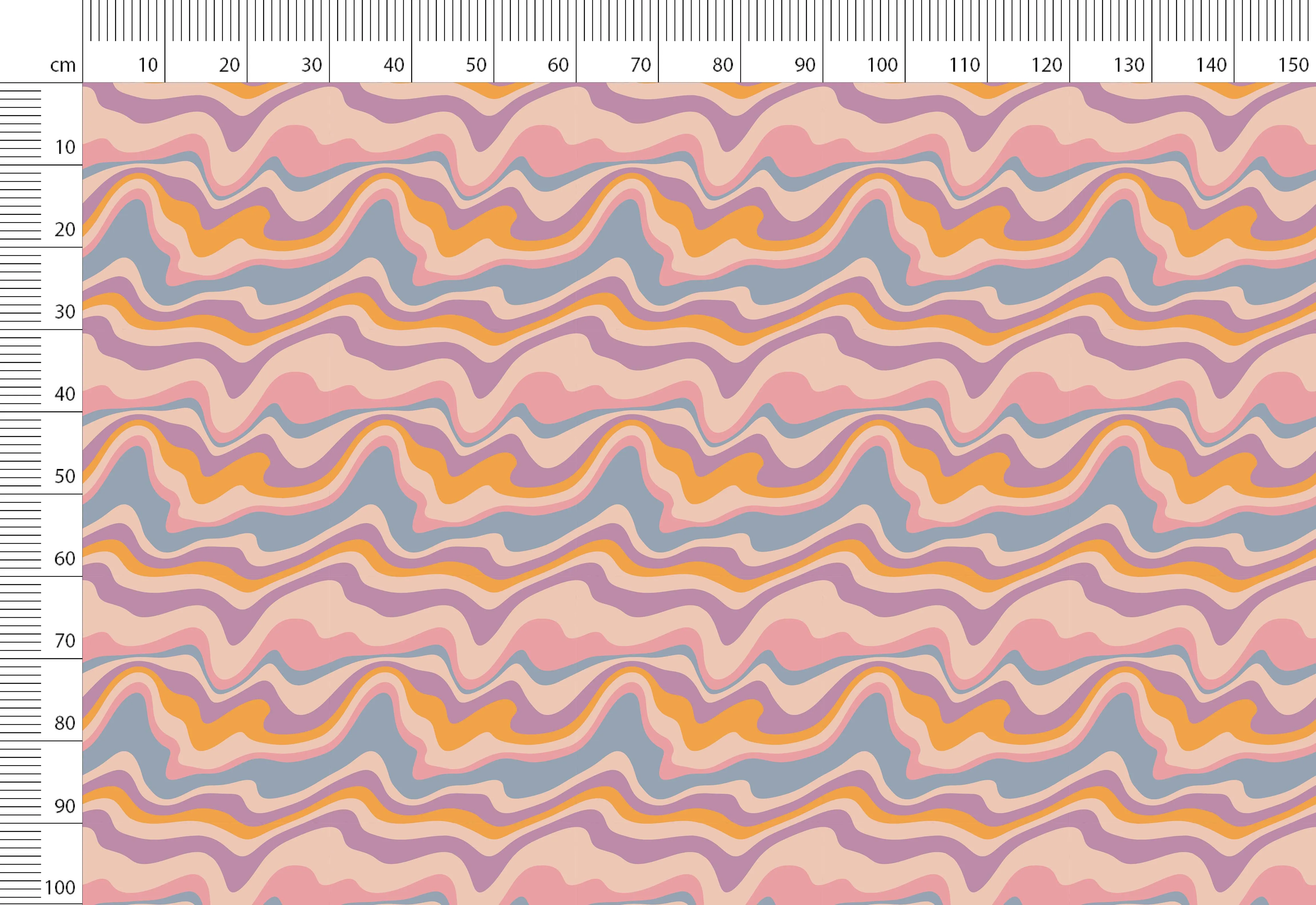 Retro Groovy Waves Linen Fabric - Yard/Meter - Clothing, Bedding, Curtains, Upholstery