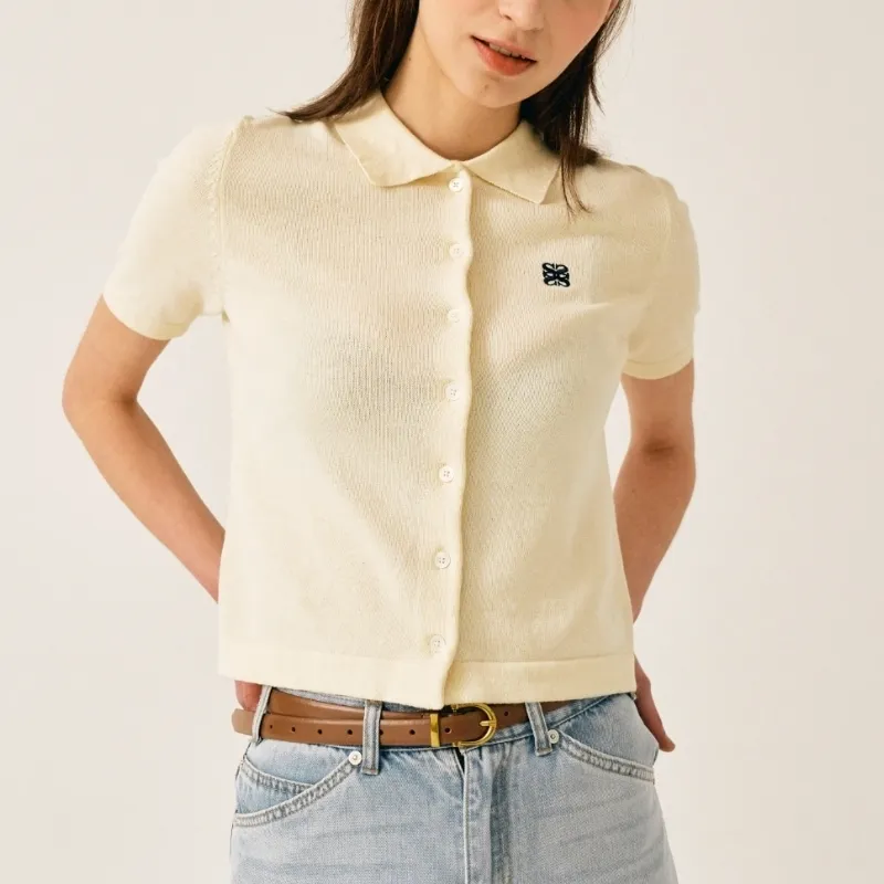 SATUR Plain Cotton Short Sleeves Logo Street Style Cardigans