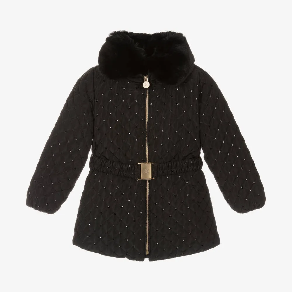 Sequin Coat for Girls with Black Diamond Quilted Design