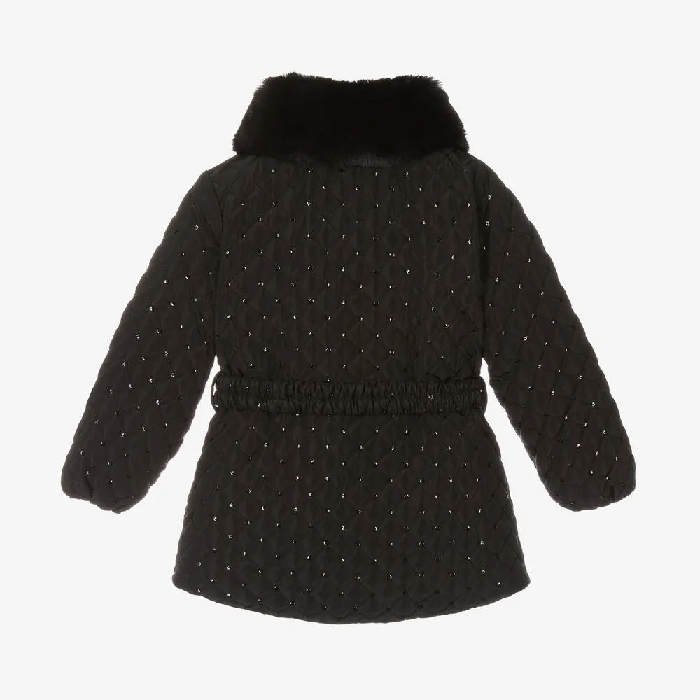 Sequin Coat for Girls with Black Diamond Quilted Design