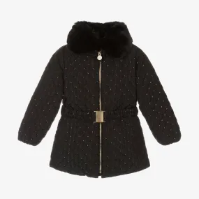 Sequin Coat for Girls with Black Diamond Quilted Design