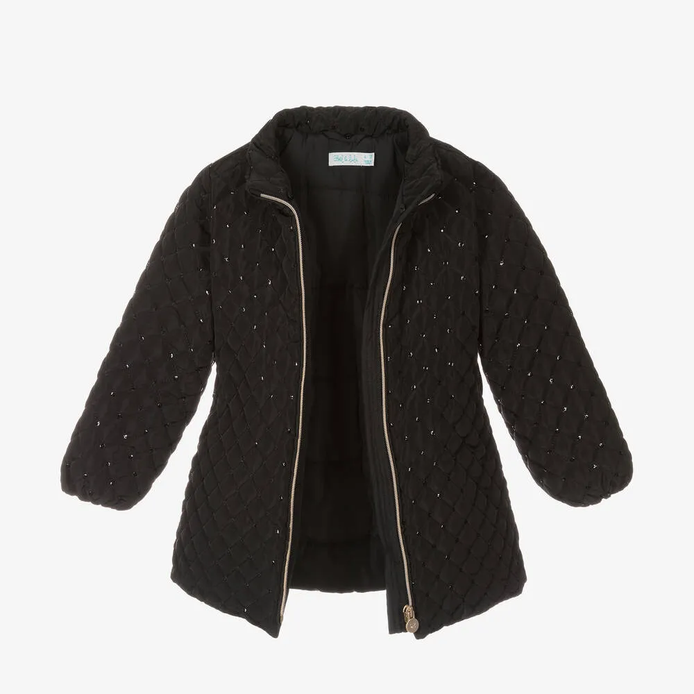 Sequin Coat for Girls with Black Diamond Quilted Design